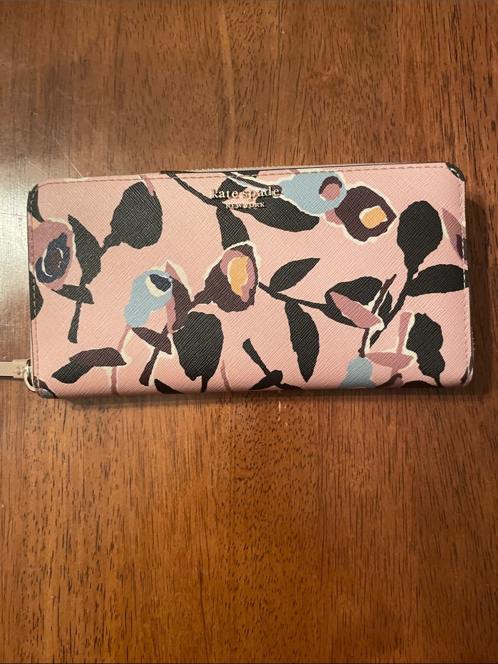 kate spade pink floral zip-around wallet